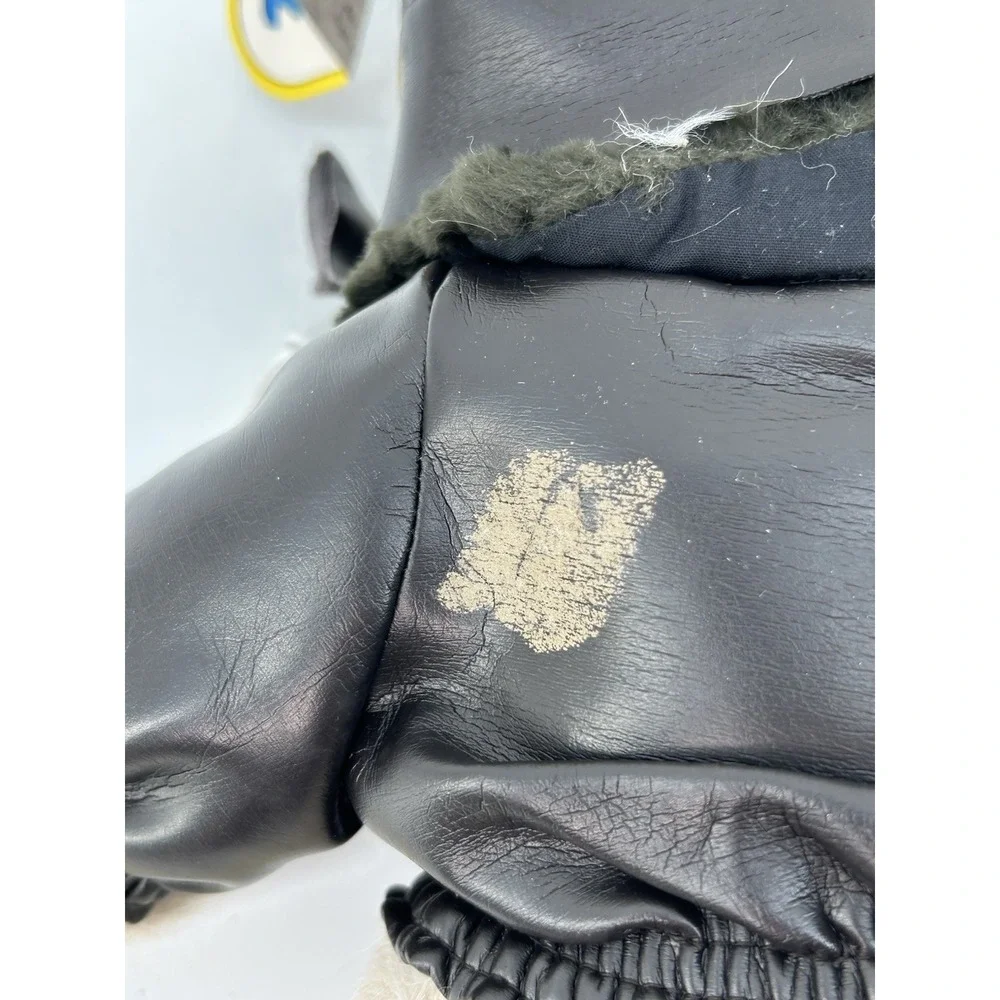 VTG Gund Aviator Teddy Bear Plush Stuffed Animal Black Leather Jacket & Hat